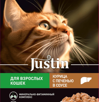 Корм д/кошек Justin курица в соусе 75г