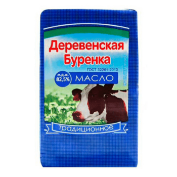 Масло сладко-сливочное несоленое "Традиционное" 82,5%, фас. 180гр., ТМ "Деревенская Буренка"