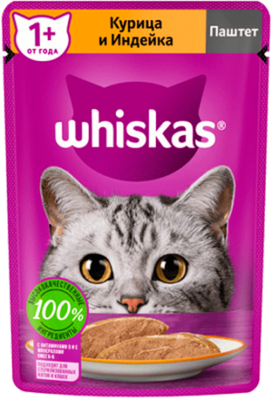 Whiskas Пауч 75г Паштет Курица/Индейка