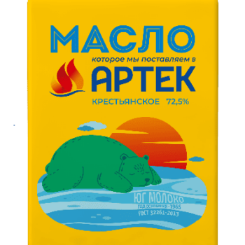 Масло  Крестьянское сладко-сливочное  несоленое  72,5% жира 180 гр ТМ Артек