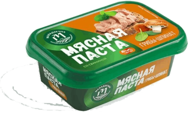 Продукт из свинины вар/руб мясосодер «Мясная паста Грибы со шпинатом»,фикс.вес 0,150кг,ТМ Малад